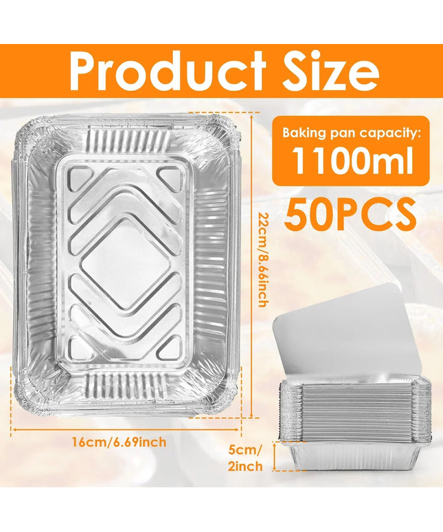 50/100pcs Aluminum Foil Trays with Lids Non-Stick Baking Pans Food Grade BBQ Bowl for Air Fryer Oven Baking Cooking Kitchen Tool