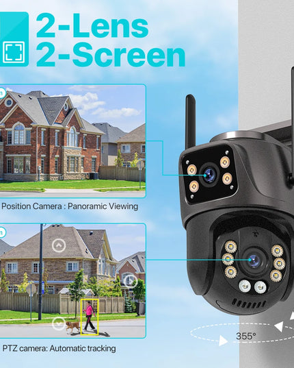 4K 8MP HD Wifi PTZ Camera Outdoor 4MP Dual Lens Dual Screen AI Auto Tracking IP Camera CCTV Audio Video Surveillance P2P iCSee