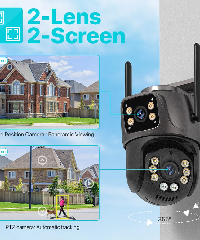 4K 8MP HD Wifi PTZ Camera Outdoor 4MP Dual Lens Dual Screen AI Auto Tracking IP Camera CCTV Audio Video Surveillance P2P iCSee