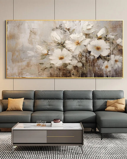Abstract Flower Oil Painting on Canvas Large Wall Art Minimalist Floral Art Custom handmade Painting White Decor For Living Room