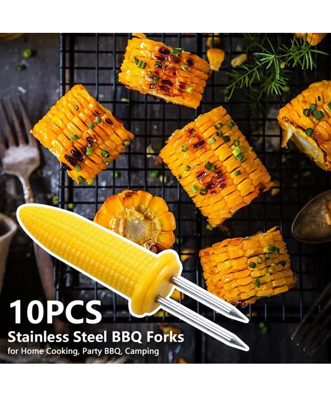Stainless Steel Corn Forks Skewer Small BBQ Camping Corn Holders Heat-resistant Kitchen Accessories Outdoor Barbecue Tool