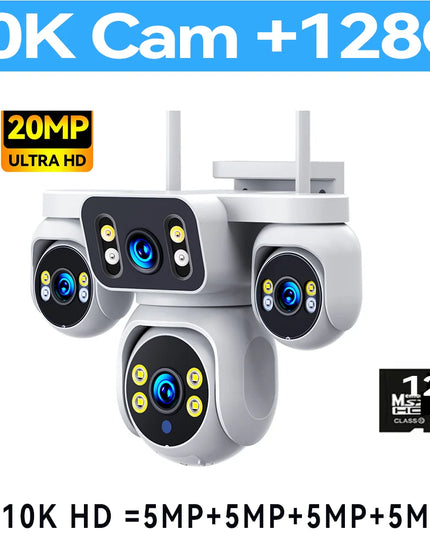 New 16X Zoom Four Screen 20MP WiFi Camera Four Lens 10K Video Surveillance Waterproof Auto Tracking Security Protection IP Cam