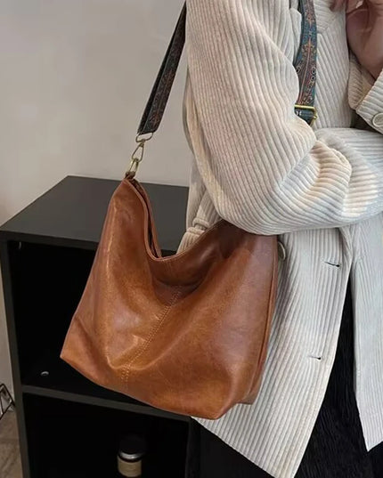 Neutral Style Men's and Women's Pu Tote Bag, Suitable for Travel and Photography, Single Shoulder Bag with Ethnic Style Strap