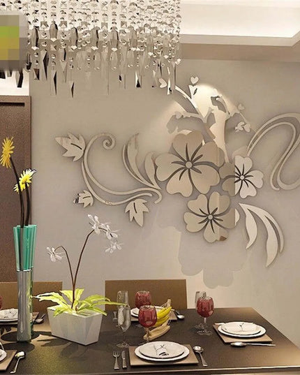 Acrylic Flower Mirror 3D Decorative Wall Stickers, Art Muralist for Bedroom TV Background Decoration