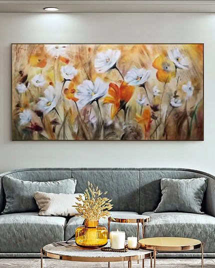 Abstract Flower Oil Painting on Canvas Large Wall Art Minimalist Floral Art Custom handmade Painting White Decor For Living Room