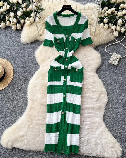 YuooMuoo Chic Fashion Sexy Package Hips Knitted Long Dress 2025 Spring and Summer Elegant Slim Waist Office Lady Sweater Dress