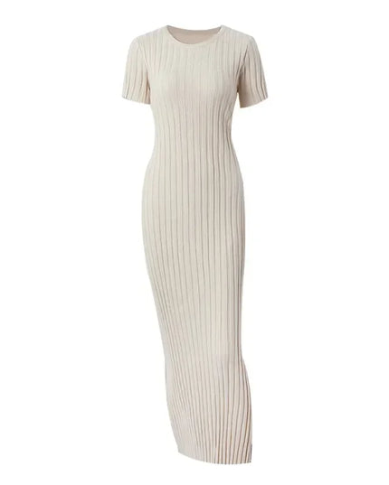 Ladies Knitted Short Sleeve Pleated Long Dress Fashion Spring Summer Women Dress Hip Package O Neck Female Vestidos