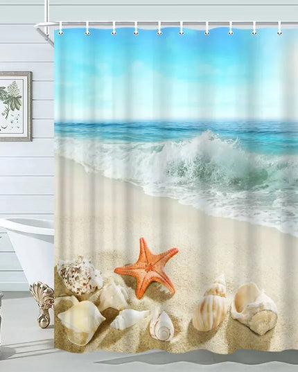Seashell Shower Curtain Summer Beach Starfish On The Coastal For Bathroom Curtain Polyester Fabric Bathroom Accessories Set