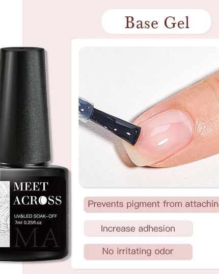 MEET ACROSS 7ml Base Top Coat Gel Polish Soak Off Semi Permanent UV Gel Nail Art Varnish Base Gel Top Coat Gel Varnish Manicure