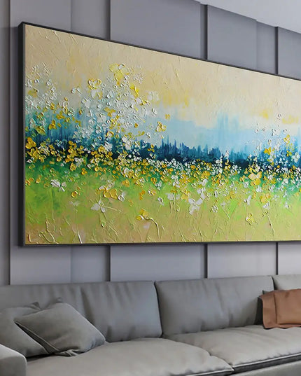 Flower Landscape Oil Painting on Canvas Abstract Green Nature Handmade Painting Living Room Home Decor Large Wall Art Custom Art