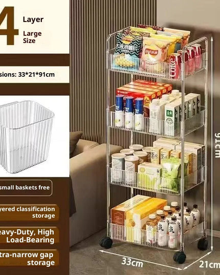 Bathroom Mobile Storage Rack for Snacks, Toys, and Multi-layer Cosmetics Storage, Transparent Small Cart