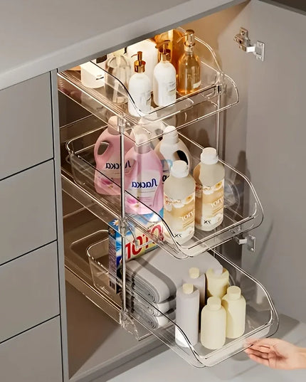 Pull-Out Under Sink Organizer with Shelf, Heavy-Duty Bathroom Storage Rack  No Tools Needed for Easy Installation, Clear Shelves