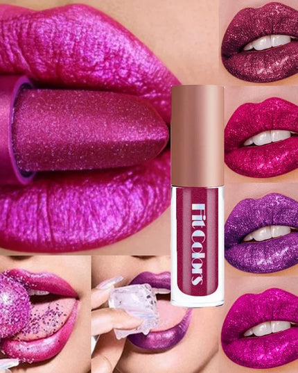 4Pcs/Set Metallic No-stick Cup Lip Gloss Pearly Diamond Fine Glitter Matte Moisturizing Waterproof Lip Glaze Liquid Lipstick Kit