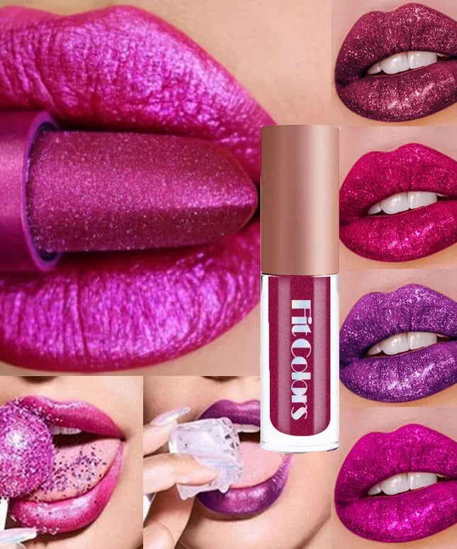 4Pcs/Set Metallic No-stick Cup Lip Gloss Pearly Diamond Fine Glitter Matte Moisturizing Waterproof Lip Glaze Liquid Lipstick Kit