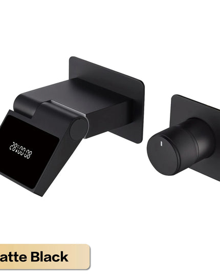 Luxury gun gray brass wall mounted bathroom faucet with LED digital display Single handle hot & cold water embedded bathroom Tap