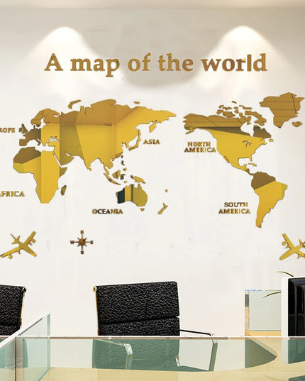 World Map Wall  3D Acrylic Wall Stickers Three-dimensional Mirror Stickers Bedroom Office Background Wall Decoration Stickers