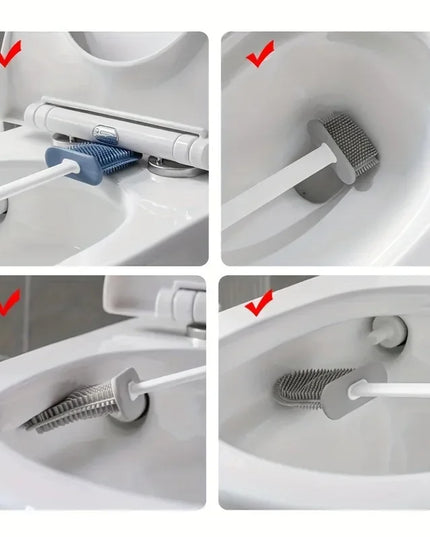 Full Bathroom Cleaning Set: Wall-mounted Silicone Toilet Brush and Ergonomic Long-handle Brush - Easy-to-clean Design