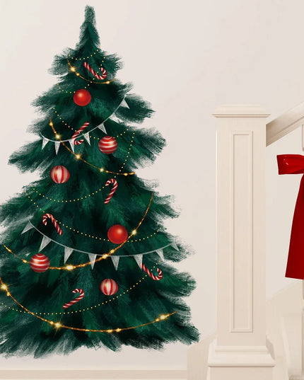 95cm Tall Large Deep Green Christmas Tree Merry Christmas Wall Stickers for Living Room Bedroom Kitchen Festival Decorative PVC