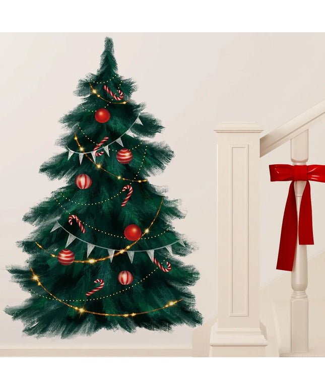 95cm Tall Large Deep Green Christmas Tree Merry Christmas Wall Stickers for Living Room Bedroom Kitchen Festival Decorative PVC