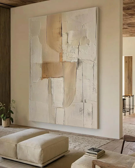 3D Beige Large Canvas Abstract Handmade Oil Painting Brown Simple Wall Art Textured Geometric Art Wall Decor Living Room Decor