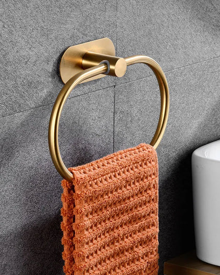 Stainless Steel Towel Holder Self-adhesive Bathroom Towels Rack Black Washhand Hanger Ring Rail Bar Kitchen Storage Accessories