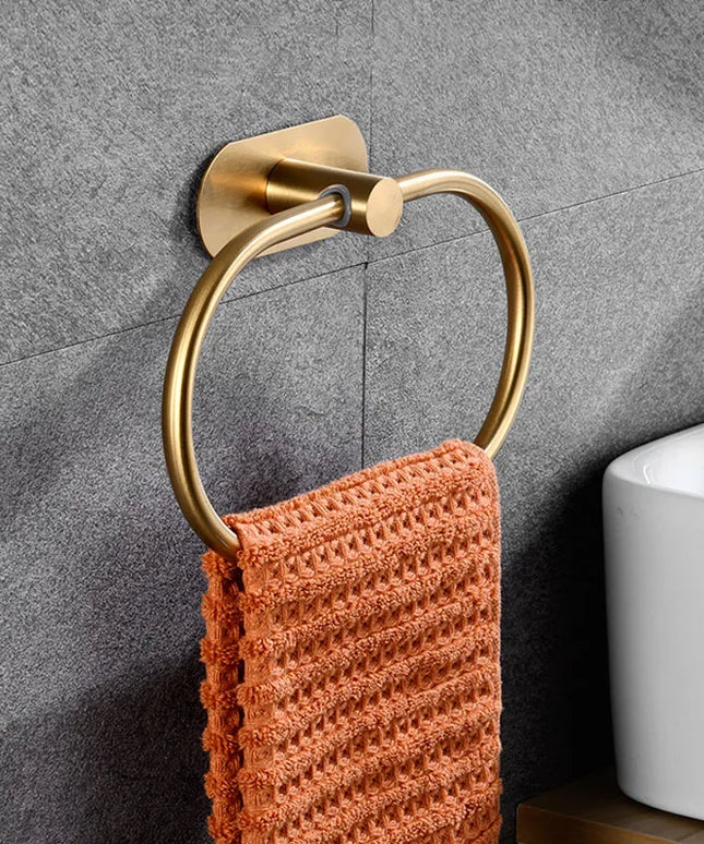 Stainless Steel Towel Holder Self-adhesive Bathroom Towels Rack Black Washhand Hanger Ring Rail Bar Kitchen Storage Accessories