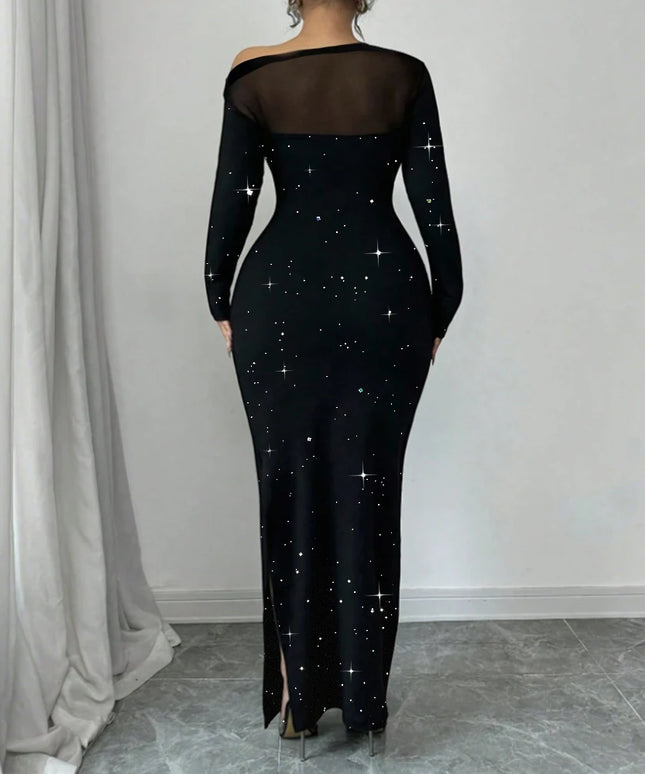 Plus Size Women's Sexy Sequin Sheer Mesh Off Shoulder Sleeve Bodycon Party Cocktail Club Evening Banquet Maxi Dress Size 1XL-5XL