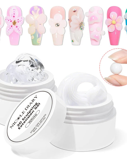 NICOLE DIARY White Non Stick Hand Extension Gel Nail Polish For 3D Shaping Carving Flower DIY Nail Art Extension Acrylic