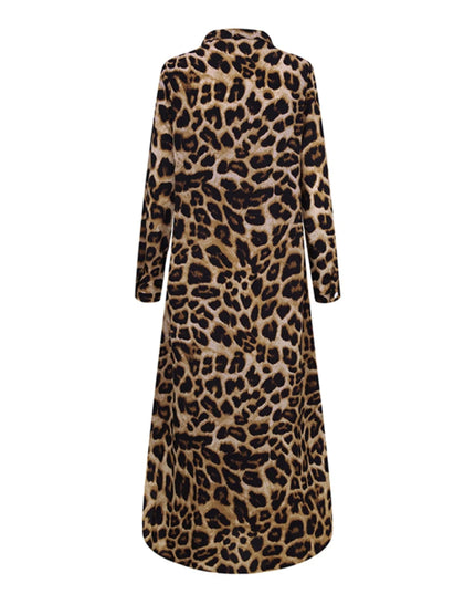 ZANZEA Plus Size Women's Leopard Print Long Dresses Stylish Long Sleeve Button Up Collared Shirt Dress 2025 Autumn Commuting 5XL