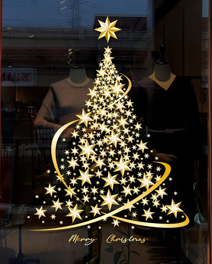1pc Christmas Tree Sticker, Sticker Christmas Window Sticker Snowflake Christmas Tree Decal, DIY Static Wall Window Door Mural