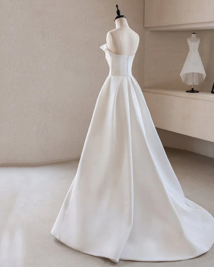 French Luxury White Satin Trailing Wedding Dresses for Bride 2025 Women Elegant Sexy Strapless Long Prom Party Dress vestidos