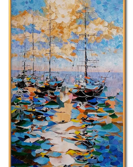 Beach Art Australia Large Boats Ocean Art Coastal Art Beach Oil Painting Hand Painted Ocean Thick Texture Modern Home Wall Art