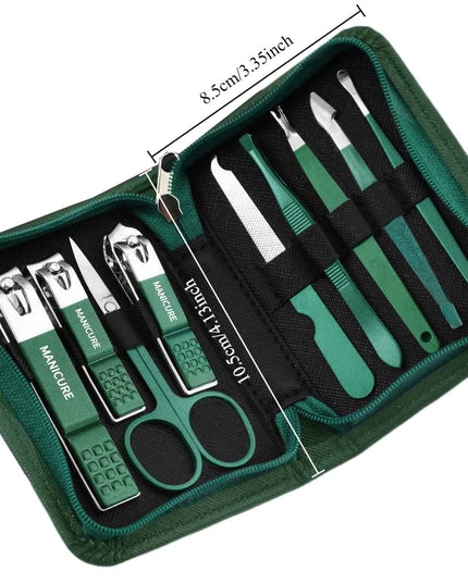 Green 6-18 Pcs Manicure Set With Leather Case Professional Foot And Face Care Tool Kits Stainless Steel Nail Clipper Sets Gift