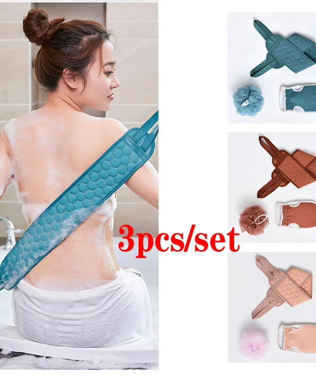 3pcs/set Body Cleaning Washcloth Soft Brush Home Hotel Bathroom Shower Ball Back Scrubber Set Exfoliating Skin Towel Bath Gloves