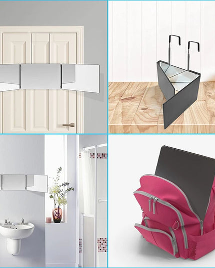 S Travel Portable 360 Trifold Vanity Makeup Mirror with Height Adjustable Telescoping Hook for Hair Self Cutting Fordable Mirror