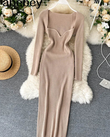 Dresses For Women 2026 Sexy Strapless Ribbed Knitted Bodycon Dress Women Winter Long Sleeve Midi Sweater Dress Clothes