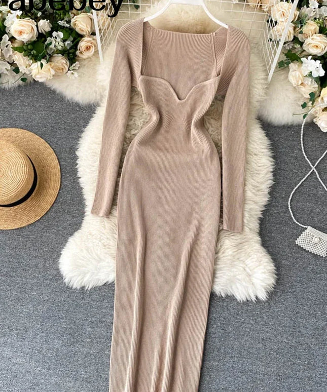 Dresses For Women 2026 Sexy Strapless Ribbed Knitted Bodycon Dress Women Winter Long Sleeve Midi Sweater Dress Clothes