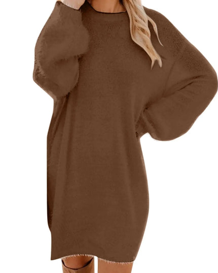 Women Winter Sweater Knit Crewneck Warm Long Sleeve O-Neck Casual Sweatshirts Dress Solid Color Oversized Basic Ladies Cloth