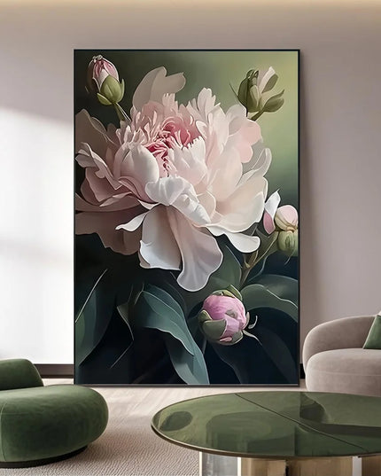 1pc Frameless Peony Canvas Art Print, 31.49x47.24 inches - Elegant White & Pink Floral Wall Decor for Living Room, Bedroom, Bath