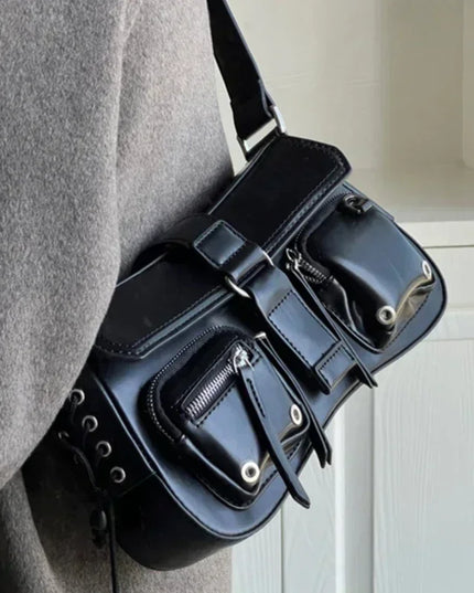 Y2K Korean Women Harajuku Vintage Gothic Black Hand Bag Aesthetic Elegant Punk Wallet Purse Handbags Shoulder Trend Tote Bags