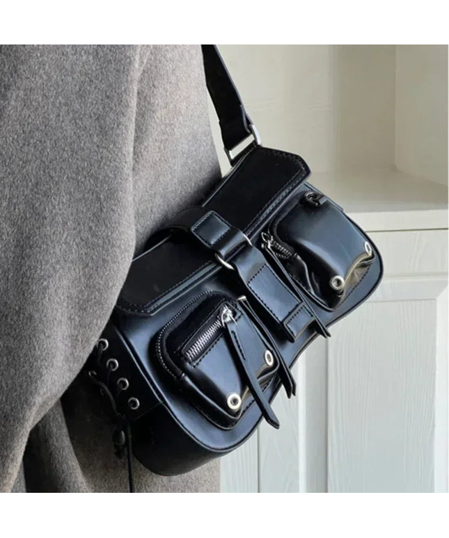 Y2K Korean Women Harajuku Vintage Gothic Black Hand Bag Aesthetic Elegant Punk Wallet Purse Handbags Shoulder Trend Tote Bags