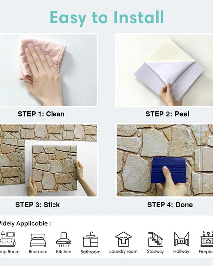 3D Tile Stickers, 3D Faux Stone Textures, Matte, 30cm x 30cm, Water and Mold Resistant, for Living Room, Kitchen Wall Update