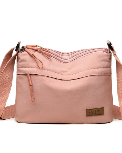 3 Main Pockets High Capacity Shoulder Crossbody Bag for Women Multi-pocket Purse Canvas Handbag Suitable for Mothers Shopping