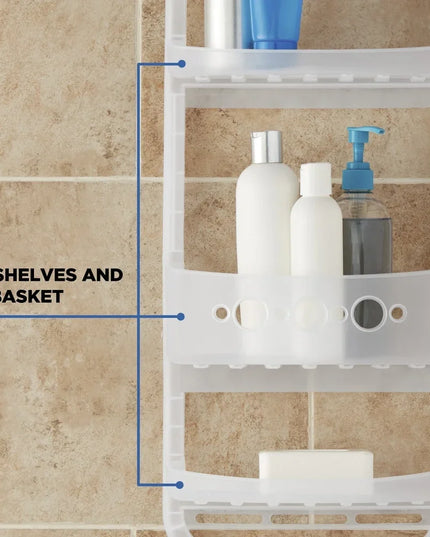 Heavy Duty Over Shower Caddy with 2 Shelves Deep Basket No Tools Needed Easy Installation Rust Resistant Bathroom Storage