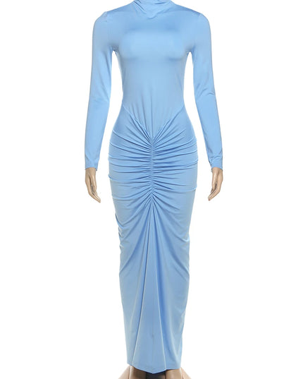 Sisterlinda Autumn New Style Long Dress Woman Turtleneck Full Sleeve Skinny High Stretch Daily Casual Fashion Elegant Vestidos