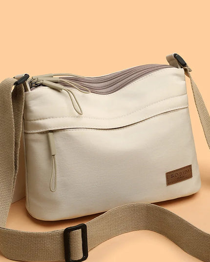 3 Main Pockets High Capacity Shoulder Crossbody Bag for Women Multi-pocket Purse Canvas Handbag Suitable for Mothers Shopping