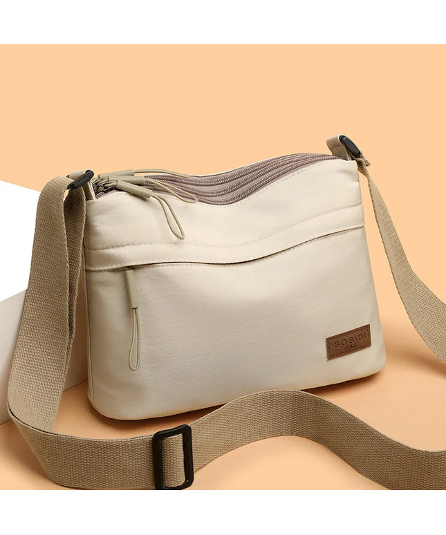 3 Main Pockets High Capacity Shoulder Crossbody Bag for Women Multi-pocket Purse Canvas Handbag Suitable for Mothers Shopping