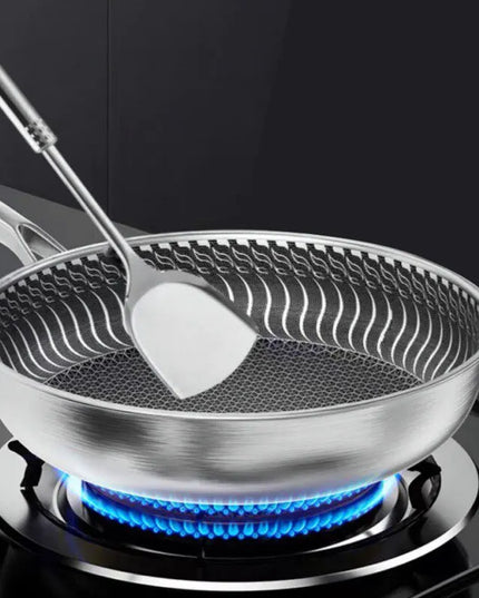 Whole Body Tri-Ply Stainless Steel Frying Pan 316 Stainless Steel Wok Pan Double-sided Honeycomb Skillet Suitable for All Stove