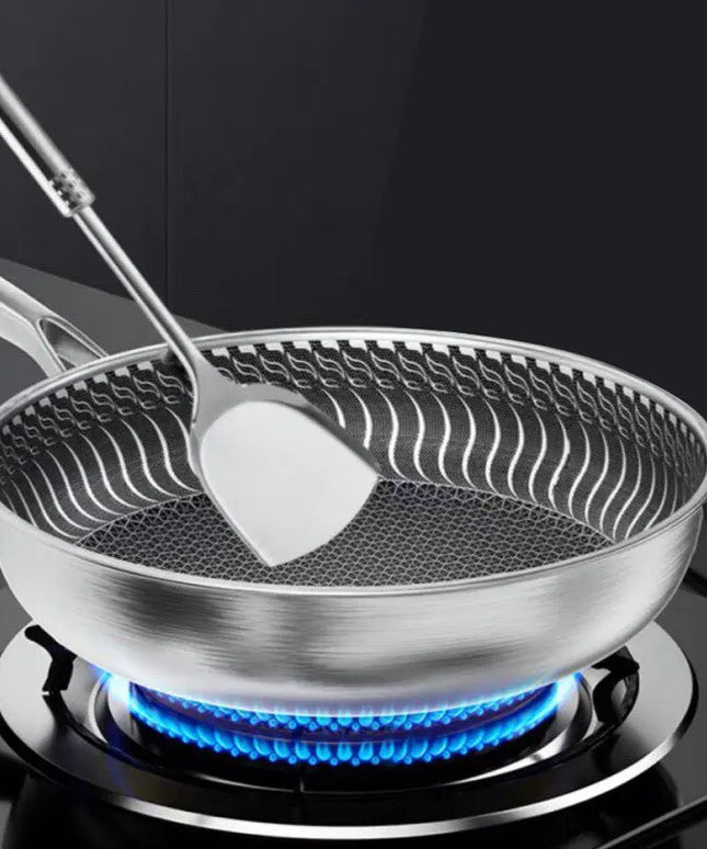 Whole Body Tri-Ply Stainless Steel Frying Pan 316 Stainless Steel Wok Pan Double-sided Honeycomb Skillet Suitable for All Stove