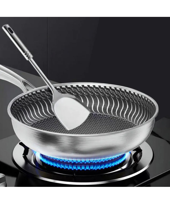 Whole Body Tri-Ply Stainless Steel Frying Pan 316 Stainless Steel Wok Pan Double-sided Honeycomb Skillet Suitable for All Stove